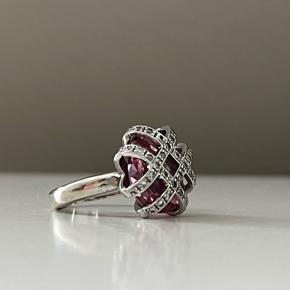 14k white gold pink sapphire and diamond chips ring - Picture 3 of 12